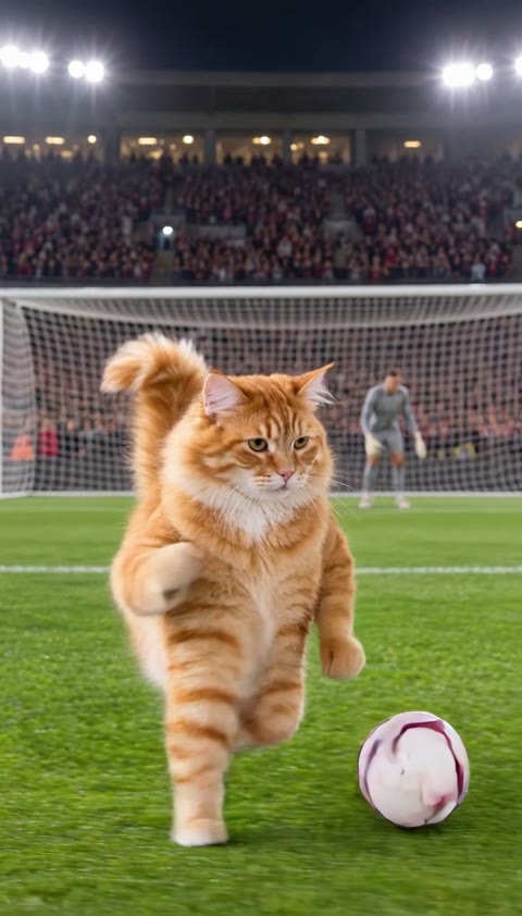 Orange cat: self-created AI football goal example